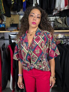 Vintage Don Kenny Geometric Polyester Blouse - Women's Large